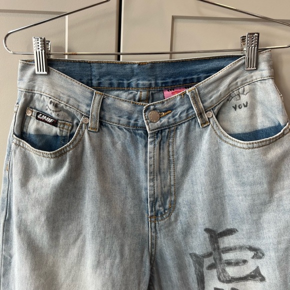 Unif Custon Hand Painted Reworked Straight Leg Acid Washed Jeans 27 Small Doodle - Picture 6 of 13